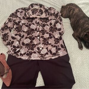 Floral Button-Up Blouse and Pants Set